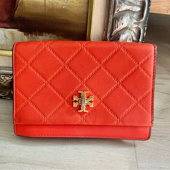 Tory Burch Orange Leather Quilted Crossbody - Picture 2 of 8
